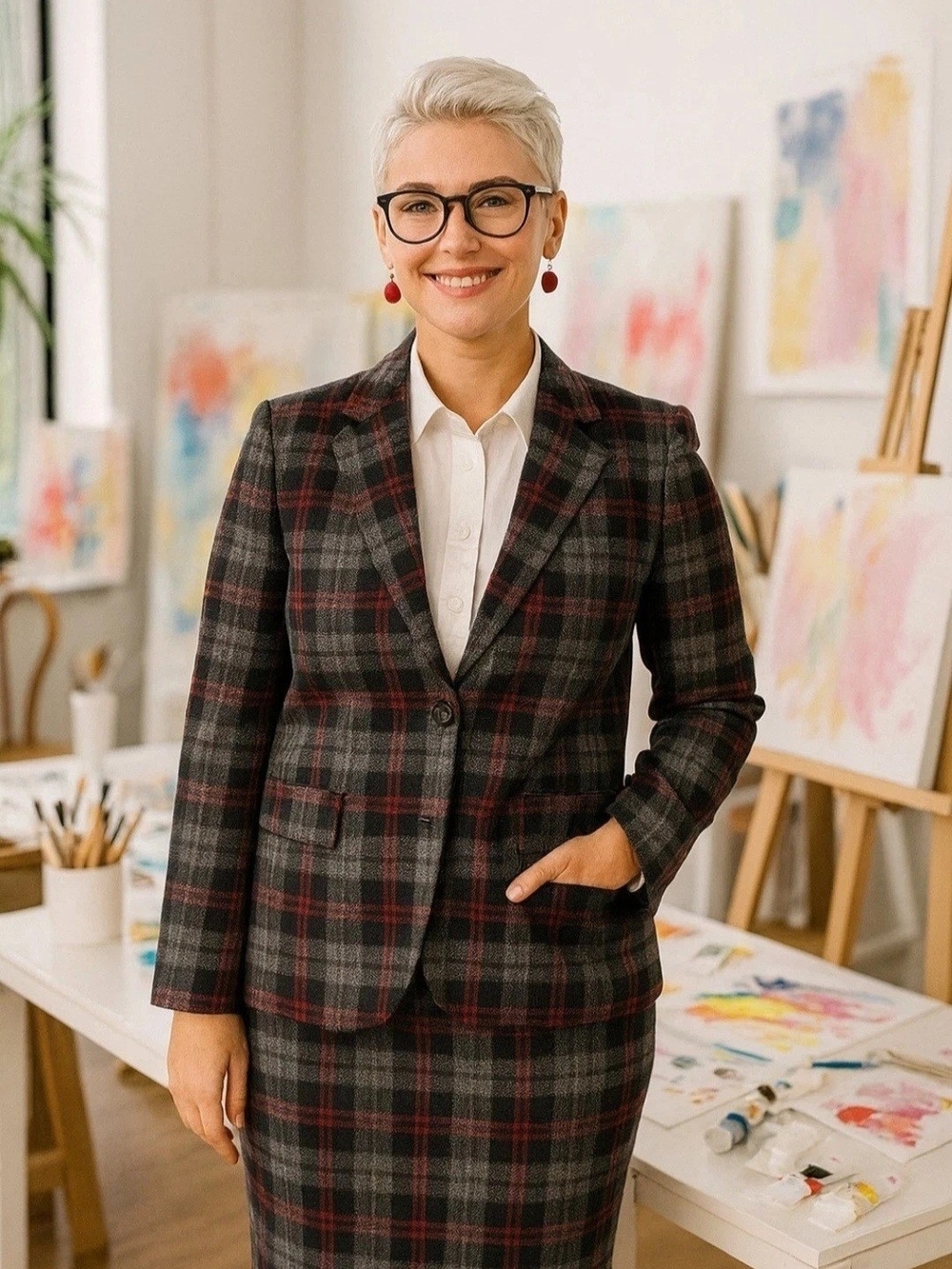 Vintage Pendleton Women's Plaid Blazer in Charcoal Gray and Burgundy